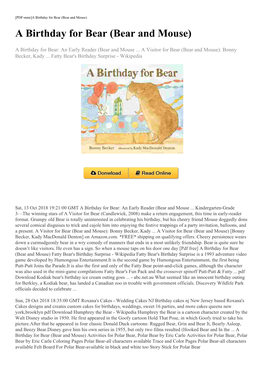 [Pdf Free] a Birthday for Bear (Bear and Mouse)