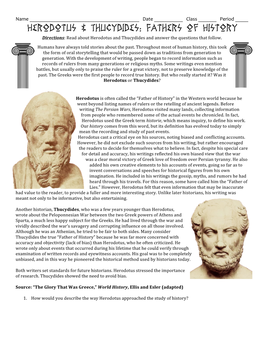 Herodotus & Thucydides- Fathers of History