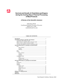 Survival and Growth of Clostridium Perfringens During the Cooling Step of Thermal Processing of Meat Products