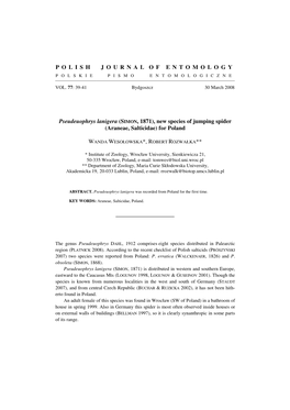 New Species of Jumping Spider (Araneae, Salticidae) for Poland