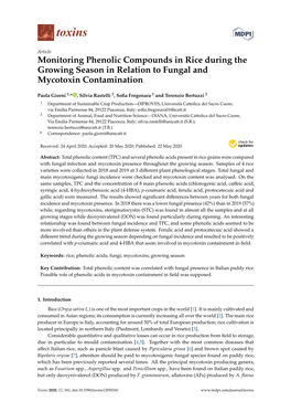 Monitoring Phenolic Compounds in Rice During the Growing Season in Relation to Fungal and Mycotoxin Contamination