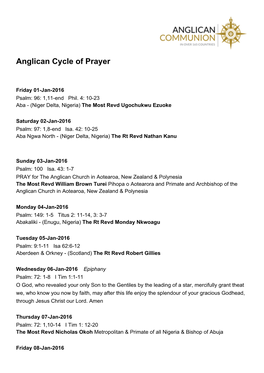 Anglican Cycle of Prayer 2016