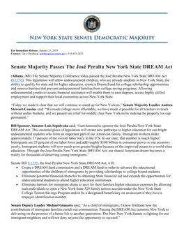 Senate Majority Passes the José Peralta New York State DREAM Act