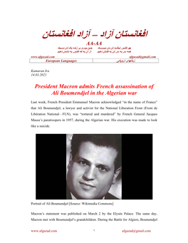 President Macron Admits French Assassination of Ali Boumendjel in the Algerian War