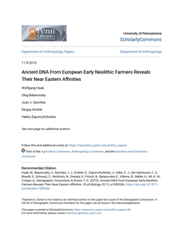 Ancient DNA from European Early Neolithic Farmers Reveals Their Near Eastern Affinities