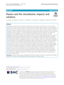 Plastics and the Microbiome: Impacts and Solutions G