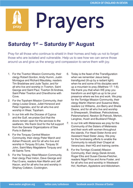 Diocese Prayer Diary August 20