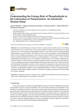 Understanding the Unique Role of Phospholipids in the Lubrication of Natural Joints: an Interfacial Tension Study