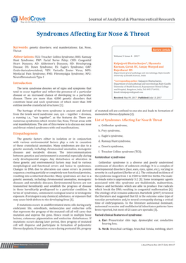 Syndromes Affecting Ear Nose & Throat