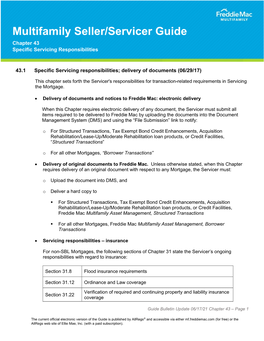 Multifamily Seller/Servicer Guide Chapter 43 Specific Servicing Responsibilities