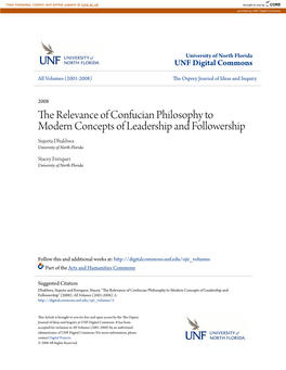 The Relevance of Confucian Philosophy to Modern Concepts of Leadership and Followership Sujeeta Dhakhwa University of North Florida