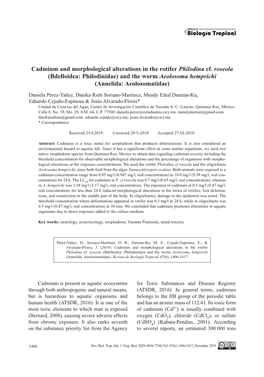 Cadmium and Morphological Alterations in the Rotifer Philodina Cf