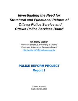 Investigating the Need for Structural and Functional Reform of Ottawa Police Service and Ottawa Police Services Board
