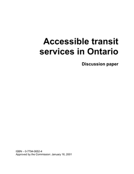 Accessible Transit Services in Ontario