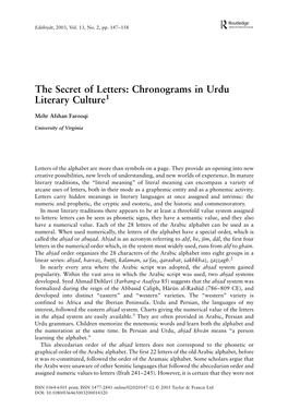 The Secret of Letters: Chronograms in Urdu Literary Culture1