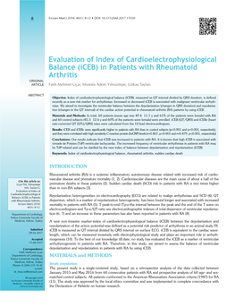 (Iceb) in Patients with Rheumatoid Arthritis ORIGINAL ARTICLE Fatih Mehmet Uçar, Mustafa Adem Yılmaztepe, Gökay Taylan