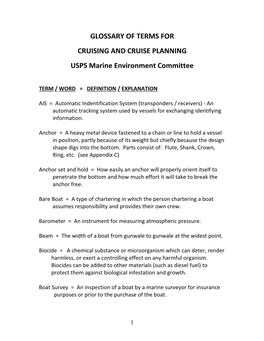 Glossary of Terms for Cruising and Cruise