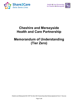 Cheshire and Merseyside Health and Care Partnership Memorandum of Understanding (Tier Zero)