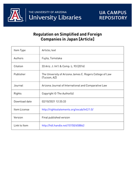 Regulation on Simplified and Foreign Companies in Japan [Article]