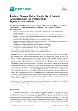 Lindane Bioremediation Capability of Bacteria Associated with the Demosponge Hymeniacidon Perlevis
