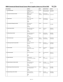 MRM Commercial Rental Annual Licence Music Supplier Listing As at 10 Jan 2019