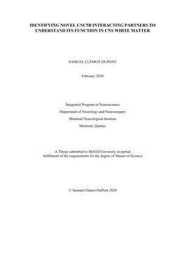 Identifying Novel Unc5b Interacting Partners to Understand Its Function in Cns White Matter