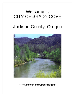 Welcome to CITY of SHADY COVE Jackson County, Oregon