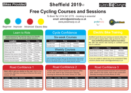 Free Cycling Courses and Sessions Sheffield 2019