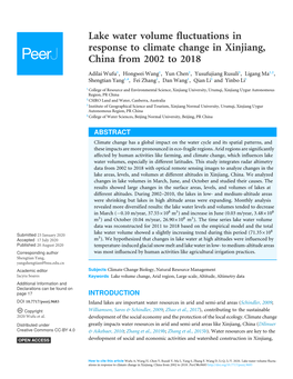 Lake Water Volume Fluctuations in Response to Climate Change in Xinjiang, China from 2002 to 2018