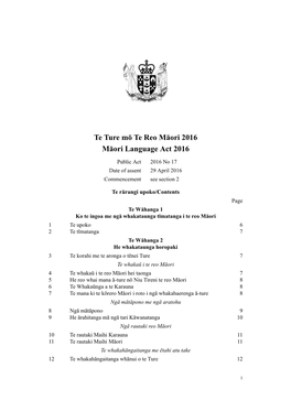 Te Ture Mō Te Reo Māori 2016 Māori Language Act 2016