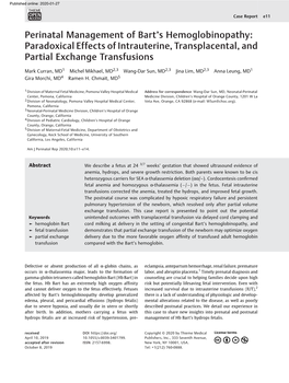 Perinatal Management of Bart's Hemoglobinopathy