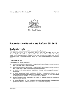 Reproductive Health Care Reform Bill 2019