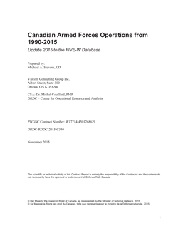 Canadian Armed Forces Operations from 1990-2015 Update 2015 to the FIVE-W Database