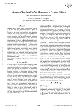 Influences of Tone Sandhi on Word Recognition in Preschool Children