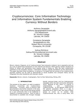 Cryptocurrencies: Core Information Technology and Information System Fundamentals Enabling Currency Without Borders