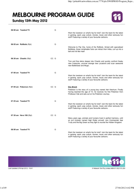 MELBOURNE PROGRAM GUIDE Sunday 13Th May 2012