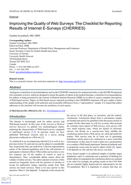The Checklist for Reporting Results of Internet E-Surveys (CHERRIES)