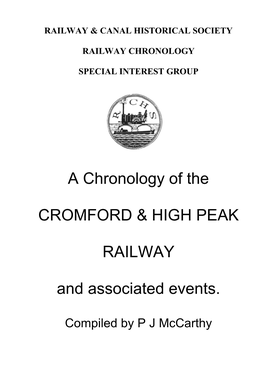 A Chronology of the CROMFORD & HIGH PEAK RAILWAY And