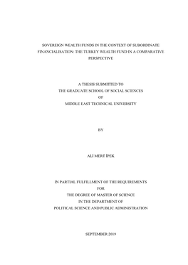 Sovereign Wealth Funds in the Context of Subordinate Financialisation: the Turkey Wealth Fund in a Comparative Perspective