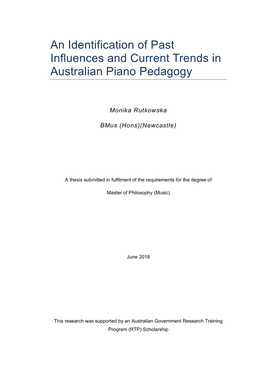An Identification of Past Influences and Current Trends in Australian Piano Pedagogy