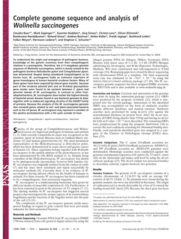 Complete Genome Sequence and Analysis of Wolinella Succinogenes