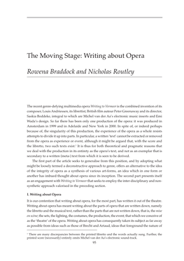 Writing About Opera Rowena Braddock and Nicholas Routley