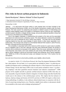 Fire Risks in Forest Carbon Projects in Indonesia