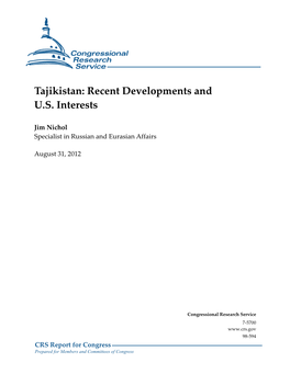 Tajikistan: Recent Developments and U.S