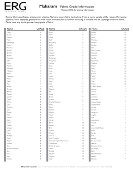 Maharam Fabric Grade Information *Contact ERG for Pricing Information