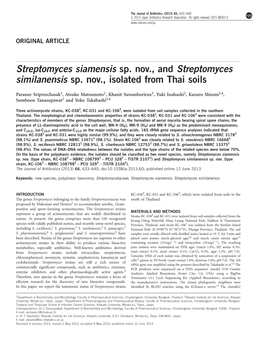 Streptomyces Siamensis Sp. Nov., and Streptomyces Similanensis Sp. Nov., Isolated from Thai Soils