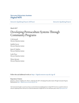 Developing Permaculture Systems Through Community Programs Cole Jeznach Worcester Polytechnic Institute