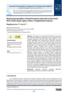 Regional Geographies of Land Transport Networks in the Pearl River Delta Mega-Region, China: a Longitudinal Analysis