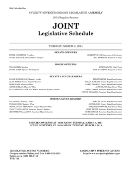 Legislative Schedule