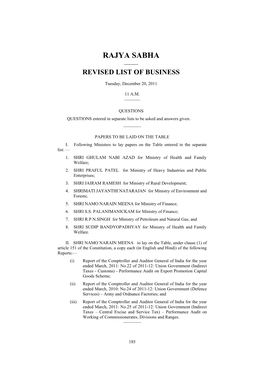 Rajya Sabha —— Revised List of Business